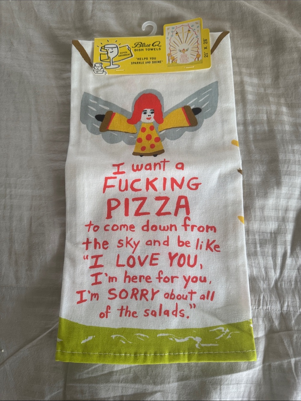 Blue Q White, Red and Green 'I Want a Pizza' Cotton Dish Towel